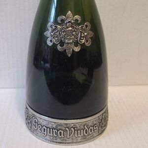 Pewter Crest & Base Segura Viudas Brut Reserva Heredad Cava Wine Bottle Empty